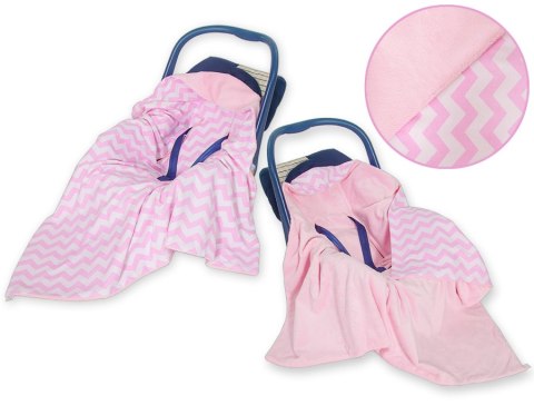 Bobono Duży otulacz dla niemowląt do fotelika nosidełka wózka dwustronny - Chevron różowy