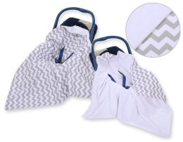 Bobono Duży otulacz dla niemowląt do fotelika nosidełka wózka dwustronny - Chevron szaro-biały