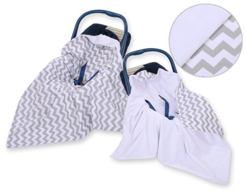 Bobono Duży otulacz dla niemowląt do fotelika nosidełka wózka dwustronny - Chevron szaro-biały