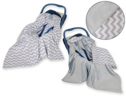 Bobono Duży otulacz dla niemowląt do fotelika nosidełka wózka dwustronny - Chevron szary