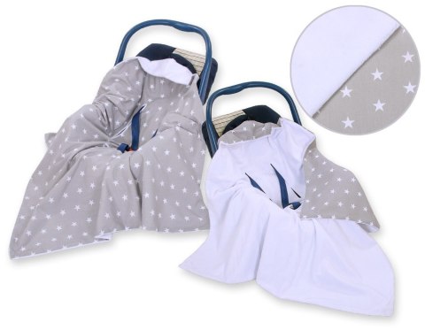 Bobono Duży otulacz dla niemowląt do fotelika nosidełka wózka dwustronny - Gwiazdki szaro-białe