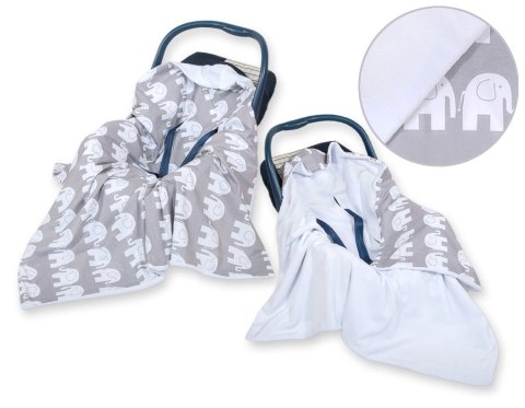 Bobono Duży otulacz dla niemowląt do fotelika nosidełka wózka dwustronny - Słonie szare