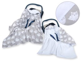 Bobono Duży otulacz dla niemowląt do fotelika nosidełka wózka dwustronny - Sowy szare