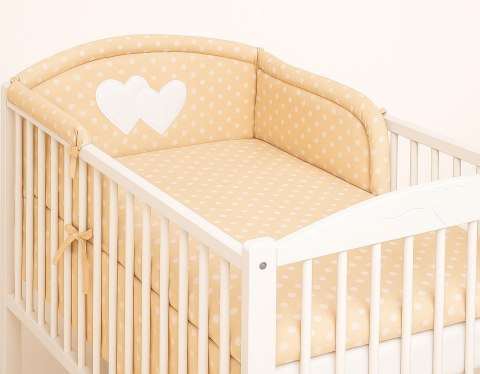 Bobono Ochraniacz do łóżeczka na szczebelki uniwersalny - Serduszka białe grochy na beżowym