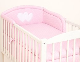 Bobono Ochraniacz do łóżeczka na szczebelki uniwersalny - Serduszka białe grochy na różu
