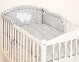 Bobono Ochraniacz do łóżeczka na szczebelki uniwersalny - Serduszka białe grochy na szarym
