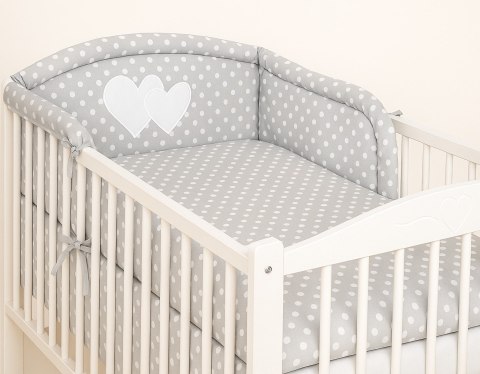 Bobono Ochraniacz do łóżeczka na szczebelki uniwersalny - Serduszka białe grochy na szarym