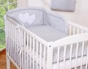 Bobono Ochraniacz do łóżeczka na szczebelki uniwersalny - Serduszka białe grochy na szarym