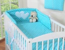 Bobono Ochraniacz do łóżeczka na szczebelki uniwersalny - Serduszka białe grochy na turkusie