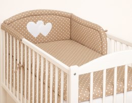 Bobono Ochraniacz do łóżeczka na szczebelki uniwersalny - Serduszka grochy na brązie
