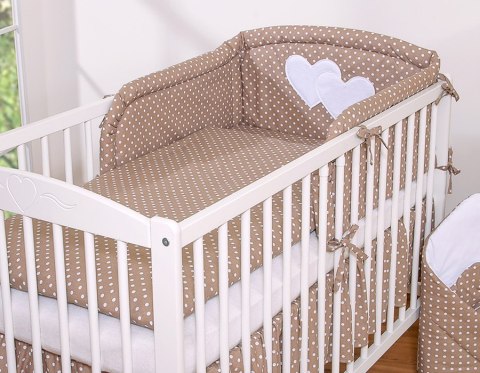Bobono Ochraniacz do łóżeczka na szczebelki uniwersalny - Serduszka grochy na brązie