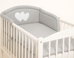 Bobono Ochraniacz do łóżeczka na szczebelki uniwersalny - Serduszka kropki na szarym