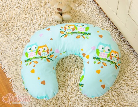 Bobono Poduszka rogal do karmienia fasolka + zdejmowana poszewka - Sowy na miętowym tle