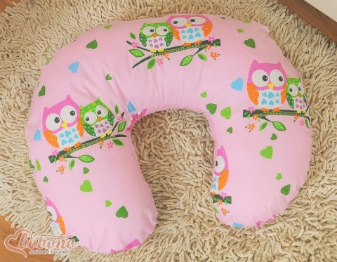 Bobono Poduszka rogal do karmienia fasolka + zdejmowana poszewka - sówki na różu
