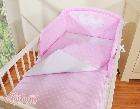 Bobono Pościel 2-cz 120x90 - Serduszka białe grochy na różowym