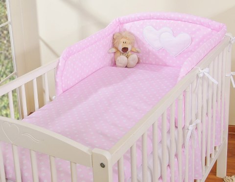 Bobono Pościel 2-cz 120x90 - Serduszka białe grochy na różowym