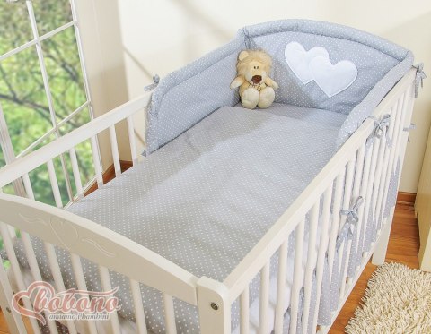 Bobono Pościel 2-cz 120x90 - Wiszące serduszka kropki na szarym