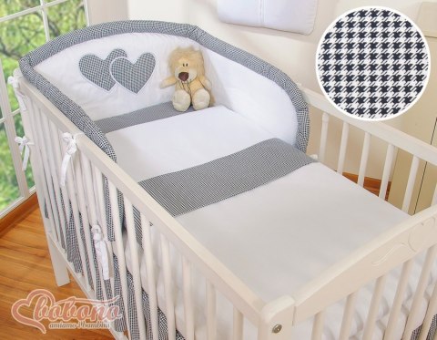 Bobono Pościel 3-cz 120x90 Serduszka - pepitka czarna