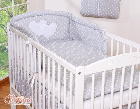 Bobono Pościel 3-cz 135x100 - Serduszka białe grochy na szarym