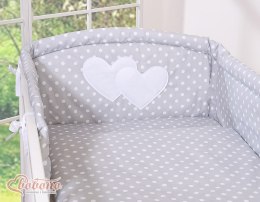 Bobono Pościel 3-cz 135x100 - Serduszka białe grochy na szarym