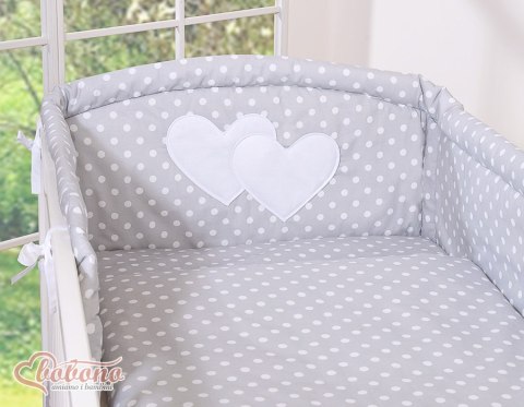 Bobono Pościel 3-cz 135x100 - Serduszka białe grochy na szarym