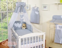 Bobono Pościel 5-cz 120x90 z baldachimem - Wiszące Serduszka kropki na szarym