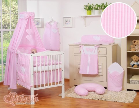 Bobono Pościel 5-cz 120x90 z baldachimem - Wiszące Serduszka paseczki różowe