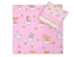 Bobono Pościel do wózka z wypełnieniem kołderka i poduszka - Leśne zwierzątka różowe