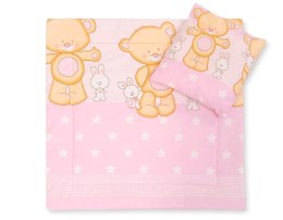 Bobono Pościel do wózka z wypełnieniem kołderka i poduszka - Miś przytulanka różowy