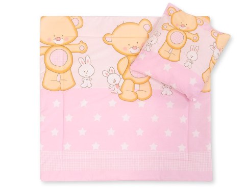 Bobono Pościel do wózka z wypełnieniem kołderka i poduszka - Miś przytulanka różowy