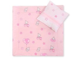 Bobono Pościel do wózka z wypełnieniem kołderka i poduszka - Miś z balonikiem różowy