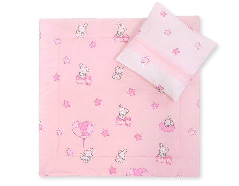 Bobono Pościel do wózka z wypełnieniem kołderka i poduszka - Miś z balonikiem różowy
