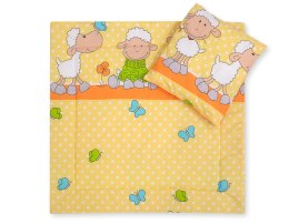 Bobono Pościel do wózka z wypełnieniem kołderka i poduszka - Owieczki pomarańczowo-żółte