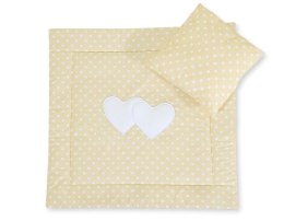 Bobono Pościel do wózka z wypełnieniem kołderka i poduszka - Serduszka białe grochy na beżowym