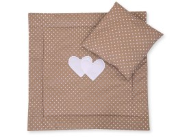 Bobono Pościel do wózka z wypełnieniem kołderka i poduszka - Serduszka groszki na brązie