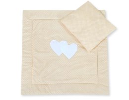 Bobono Pościel do wózka z wypełnieniem kołderka i poduszka - Serduszka kropki na beżu