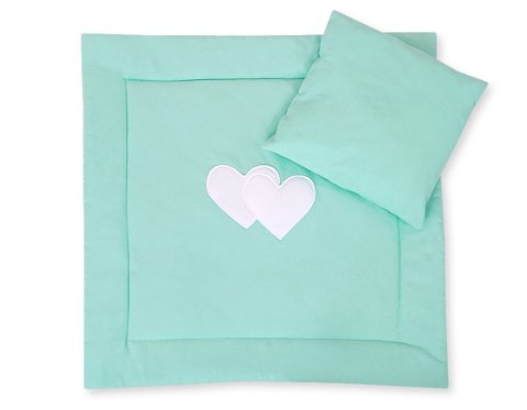 Bobono Pościel do wózka z wypełnieniem kołderka i poduszka - Serduszka miętowe