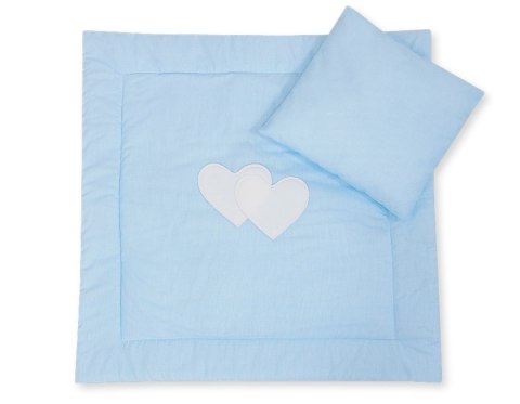 Bobono Pościel do wózka z wypełnieniem kołderka i poduszka - Serduszka paseczki niebieskie