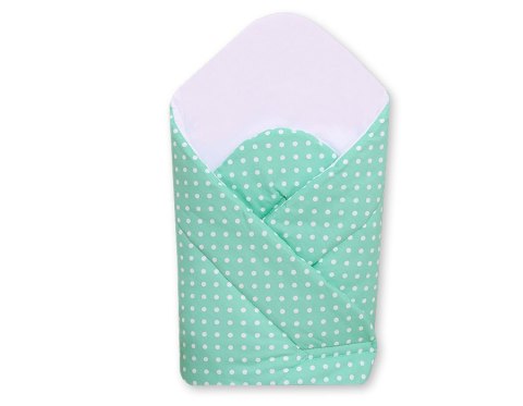 Bobono Rożek dla niemowląt bawełniany z wkładką usztywniającą - białe grochy na miętowym