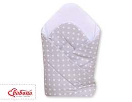 Bobono Rożek usztywniany- Wiszące serduszka białe grochy na szarym