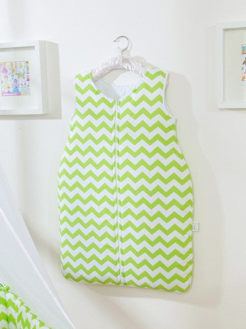 Bobono Śpiworek dla dzieci bawełniany M 6-12 mcy TOG 2.5 całoroczny ocieplany Chevron zielony