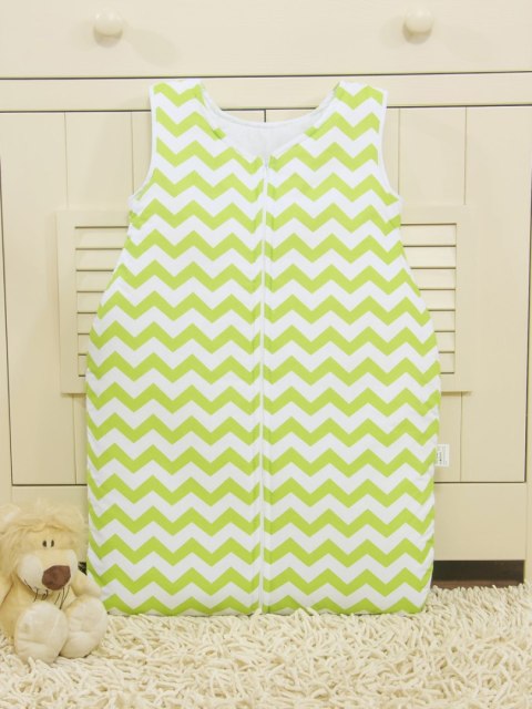 Bobono Śpiworek dla dzieci bawełniany M 6-12 mcy TOG 2.5 całoroczny ocieplany Chevron zielony