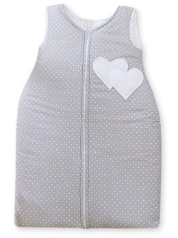 Bobono Śpiworek dla dzieci bawełniany M 6-12 mcy TOG 2.5 całoroczny ocieplany Serduszka kropki na szarym