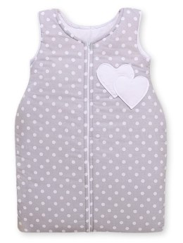 Bobono Śpiworek dla dzieci bawełniany M 6-12 mcy TOG 2.5 całoroczny ocieplany serduszka grochy na szarym