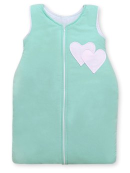 Bobono Śpiworek dla dzieci bawełniany M 6-12 mcy TOG 2.5 całoroczny ocieplany serduszka miętowe