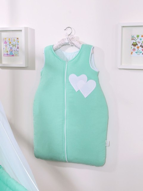 Bobono Śpiworek dla dzieci bawełniany M 6-12 mcy TOG 2.5 całoroczny ocieplany serduszka miętowe