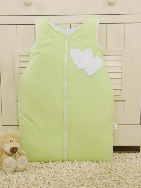 Bobono Śpiworek dla dzieci bawełniany M 6-12 mcy TOG 2.5 całoroczny ocieplany serduszka paseczki zielone