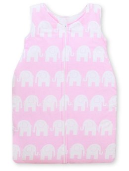 Bobono Śpiworek dla dzieci bawełniany M 6-12 mcy TOG 2.5 całoroczny ocieplany słonie różowe