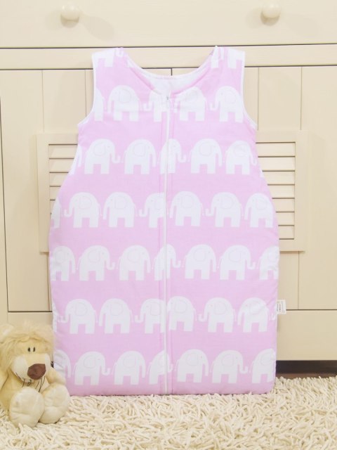 Bobono Śpiworek dla dzieci bawełniany M 6-12 mcy TOG 2.5 całoroczny ocieplany słonie różowe