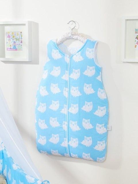 Bobono Śpiworek dla dzieci bawełniany M 6-12 mcy TOG 2.5 całoroczny ocieplany sowy niebieskie